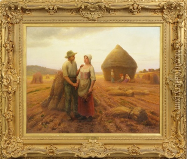 Peasants In Field Oil Painting - Aime Perret