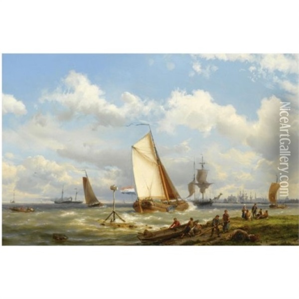 A Busy Harbour, Middelburg Oil Painting - Hermanus Koekkoek the Elder
