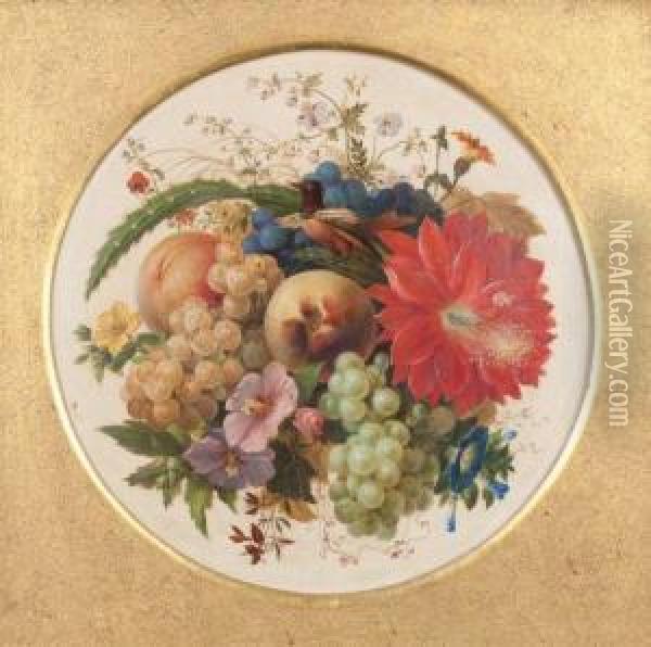 Nature Morte Aux Fleurs, Oiseaux Et Fruits Oil Painting - Johann Wilhelm Preyer
