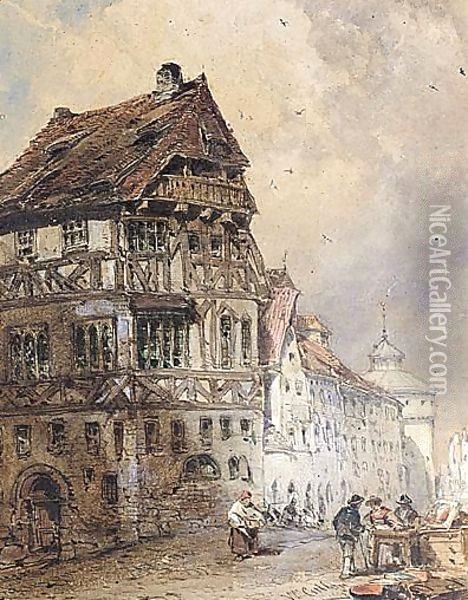 A Street Scene, Nuremberg Oil Painting - William Callow