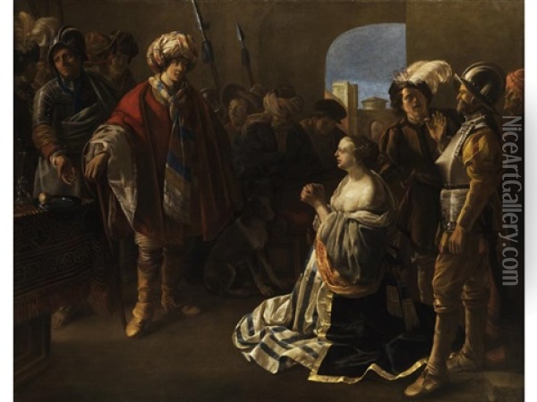 Athena Vor Ihrem Mann Theodosius Ii Oil Painting - Hendrick Ter Brugghen