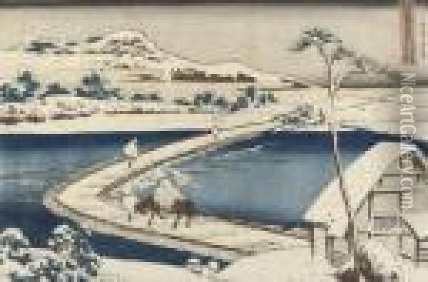 From The Series Shokoku Meikyo 
Kiran [rare Views Of Famous Bridges In All The Provinces], Kozuke Sano 
Funabashi No Kozu Oil Painting - Katsushika Hokusai