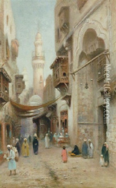 Gatubild Med Manniskor - Motiv Fran Kairo Oil Painting - Frans Wilhelm Odelmark