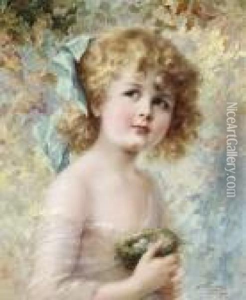 Young Girl Holding A Nest Oil Painting - Emile Vernon