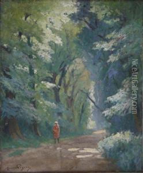 Jeune Femme Dans L'allee Ombragee Oil Painting - Maurice Pigeon