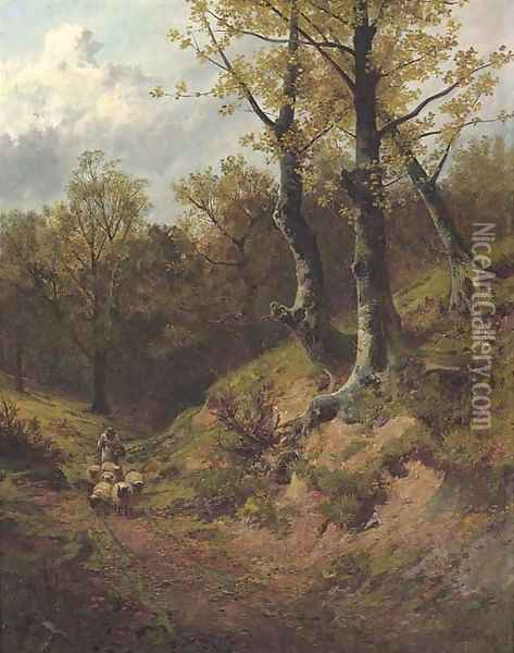 A shepherd returning home Oil Painting - Leopold Rivers