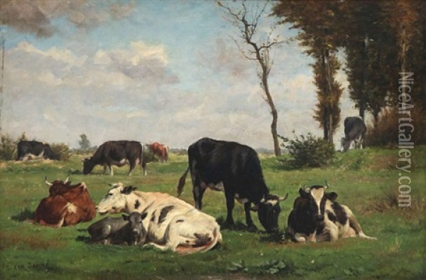 Vaches Au Pre Oil Painting - Emile Van Damme-Sylva