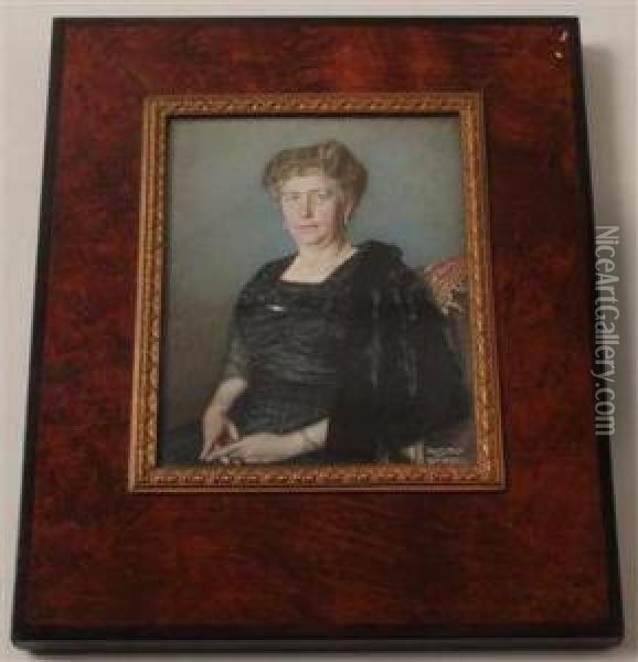 Portrait Of An Elderly Lady In A Black Dress And In A Fur Jacket Signed Rudolf Sternad Oil Painting - Rudolf Sternad