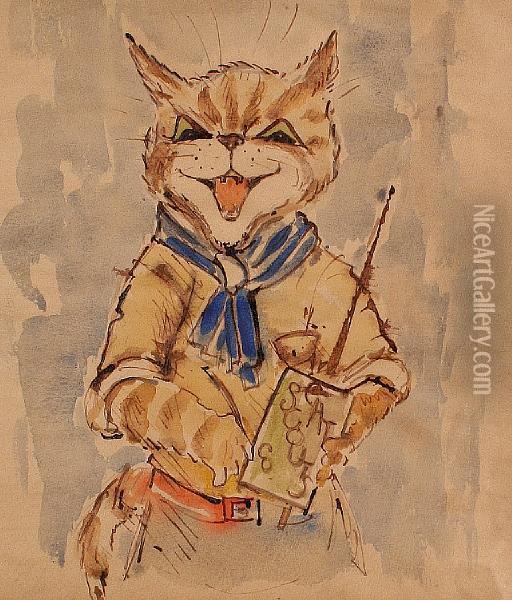 Cat Scouts Oil Painting - Louis William Wain