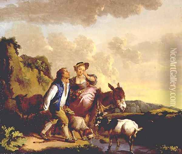 Rustic Courtship Oil Painting - Jean-Baptiste Pillement