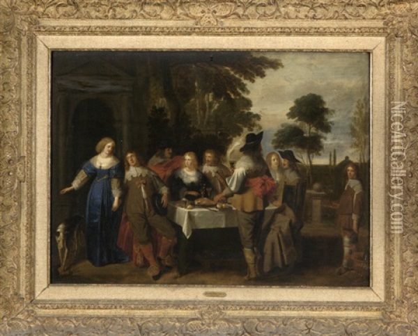 Scene De Banquet Dans Un Parc Devant Un Palais Classique Oil Painting - Christoffel Jacobsz. Van Der Lamen