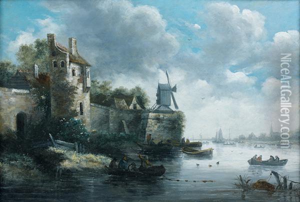 Pecheurs Devant Les Remparts D'un Village Oil Painting - Jan van Goyen