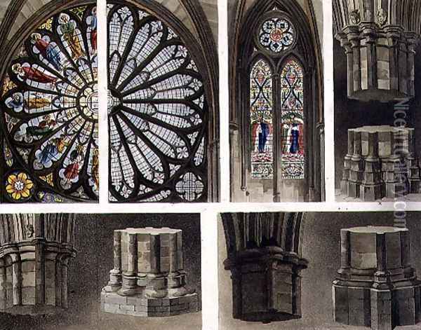 Fragments, Parts, Windows and Pillars, plate 14 from Westminster Abbey, engraved by Thomas Sutherland, pub. by Rudolph Ackermann 1764-1834 1811 Oil Painting - Augustus Charles Pugin
