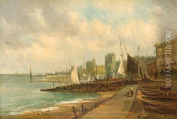 Harbour Scene Together With Lake Scene Oil Painting - A.H. Vickers