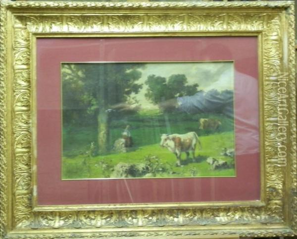 Vaches Dans Un Paturage Oil Painting - Carlo Follini