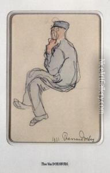 Sitting Man Oil Painting - Theo van Doesburg