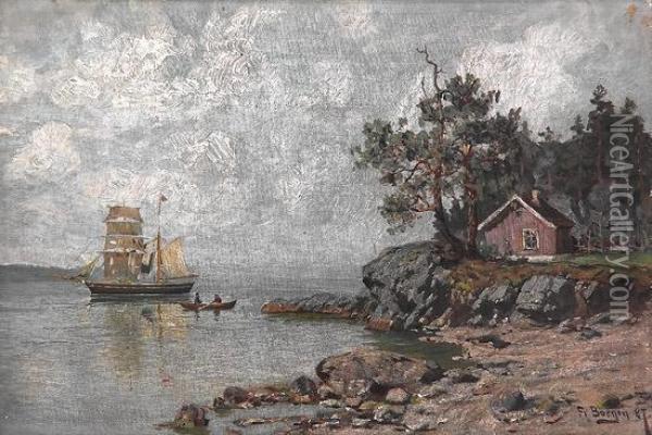 Skjaergardslandskap Med Seilskute 1887 Oil Painting - Fredrik Borgen