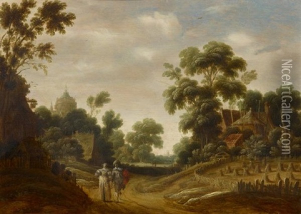Landschaft Mit Paar Oil Painting - Gillis Claesz De Hondecoeter