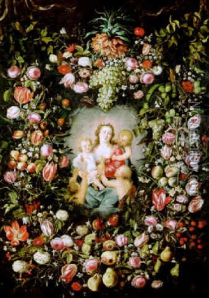 Girlande Von Blumen Und Fruchten Mit Der Allegorie Der Caritas Oil Painting - Philippe de Marlier