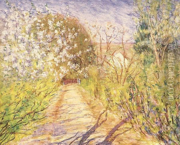 Garden Path with Blossoming Bushes 1935 Oil Painting - Kann Gyula Kosztolanyi