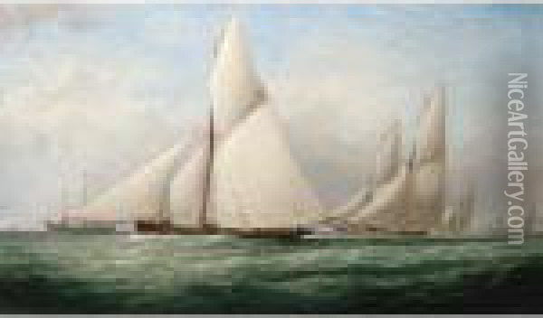 Yachts Racing Past The Kish Light Vessel Off Dublin Bay Oil Painting - Samuel Walters