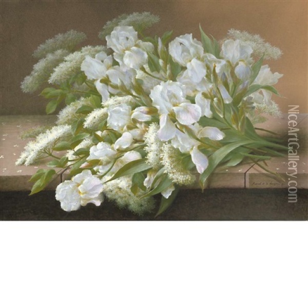 White Irises Oil Painting - Raoul Maucherat de Longpre