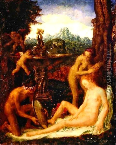 Venus at her Toilet Oil Painting - Theodor Baierl