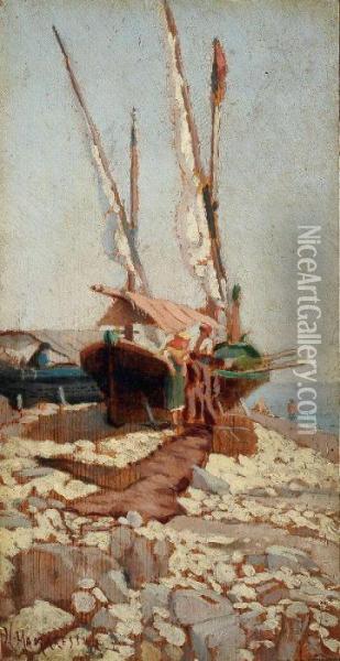 Barca Oil Painting - Ugo Manaresi