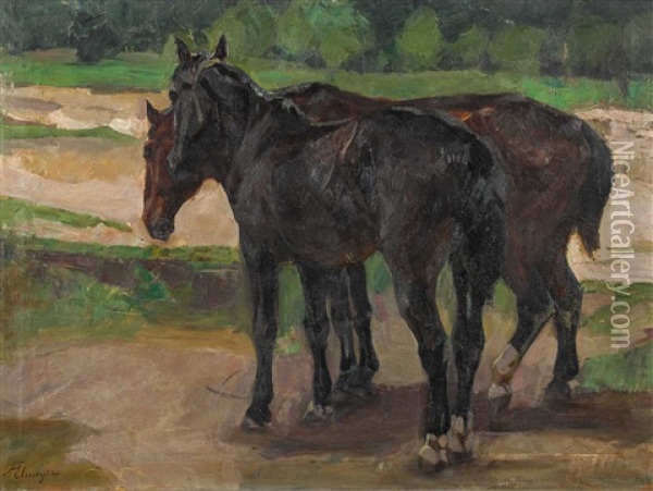 Pferde Im Freien Oil Painting - Franz Jakob Elmiger