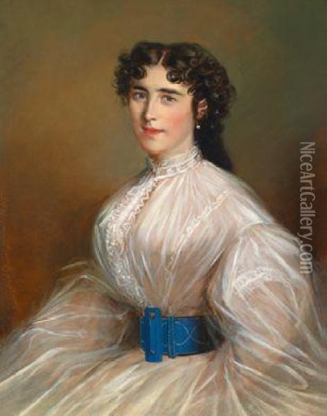 Portrait Einer Dame Inweisem Kleid Oil Painting - Jakob Franz Nitschner