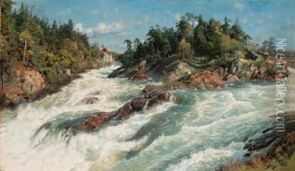 The Raging Rapids Oil Painting - Peder Mork Monsted