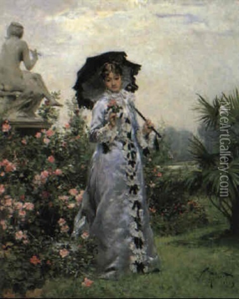 Elegante A La Rose Oil Painting - Victor Gabriel Gilbert