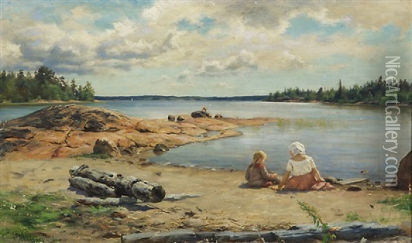Day Of July On A Shore In Finby Oil Painting - Fredrik Ahlstedt