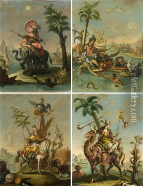 Les Quatre Continents (suite Of 4) Oil Painting - Jean-Baptiste Hilaire