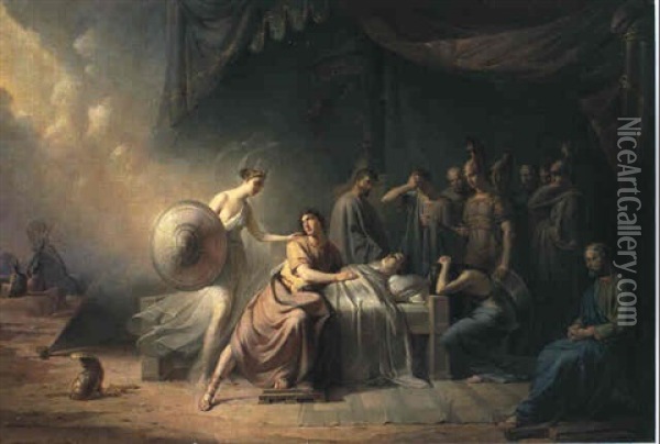 Akilleus Begraeder Patrokles Oil Painting - Johan Julius Ringdahl