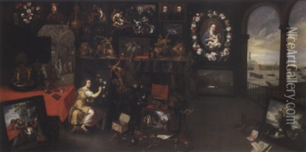 Peintre Dans Un Cabinet D'amateur Ou Allegorie De La Peinture Oil Painting - Hieronymus Francken the Elder