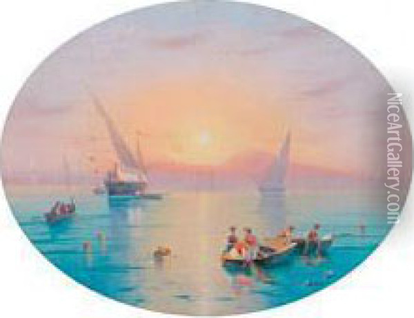Neapolitanische Fischerund Kustensegler In Der Morgensonne Oil Painting - Cesare Uva