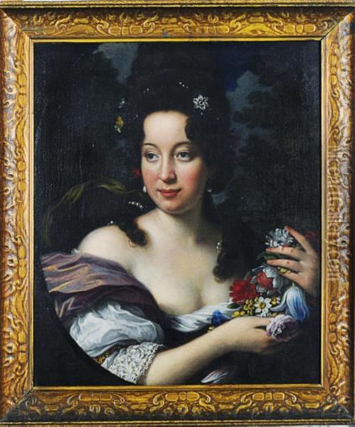 Portrait Of A Lady As Flora Oil Painting - Antonio Lucchese Franchi