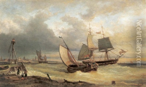Stadt Am Meer Mit Segelschiffen Im Vordergrund Oil Painting - Elias Pieter van Bommel