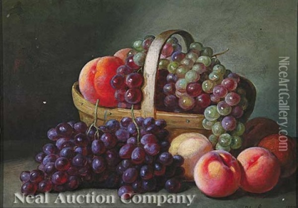 Basket Of Grapes And Peaches Oil Painting - Peter Baumgras