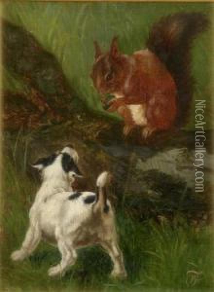 Terrier And A Red Squirrel Oil Painting - William Henry Hamilton Trood