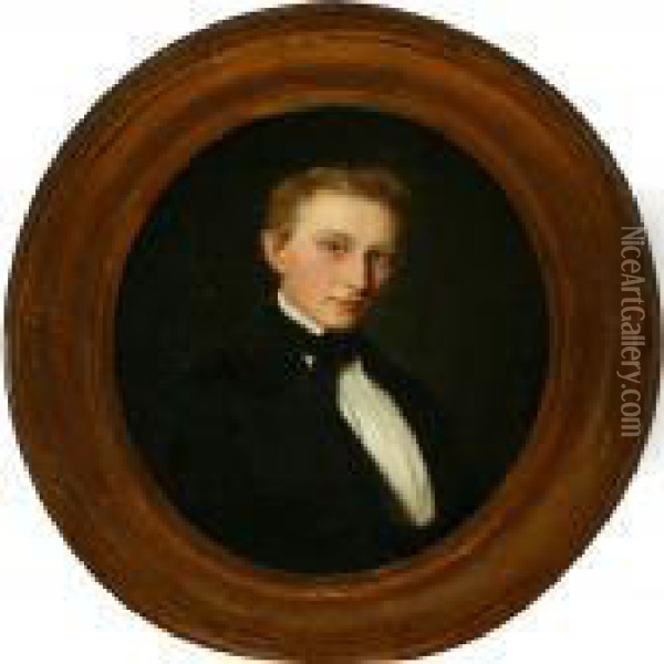 Portrait Of Emil Tvermoes . Signed And Dated A. Hunaeus 1849 Oil Painting - Andreas Herman Hunaeus