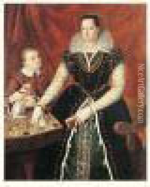 Portrait De Jeune Femme Et De Son Fils Oil Painting - Santi Di Tito