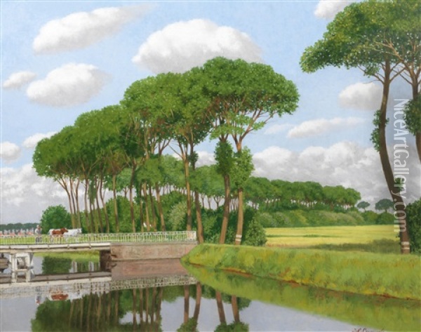 Canal En Flandre Oil Painting - Joseph (Jef) Leempoels