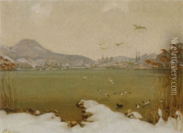 Winterlandschaft Mit Sicht Auf Luzern Oil Painting - Franz Jakob Elmiger