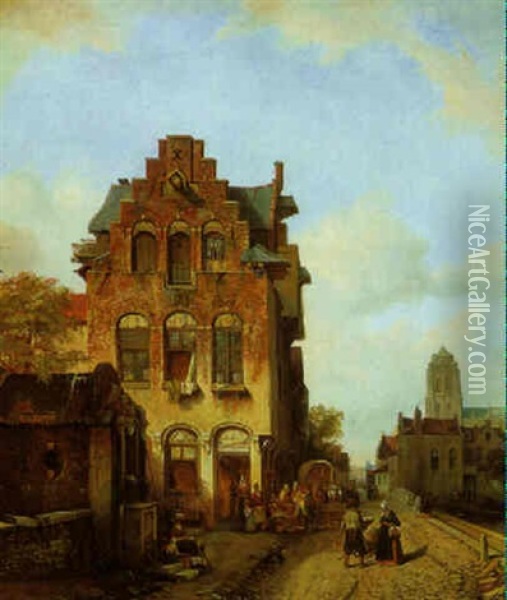 A Town Scene Oil Painting - Jacques Francois Carabain