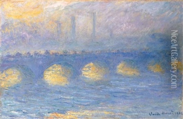 Waterloo Bridge, Temps Couvert Oil Painting - Claude Monet