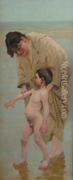 Femme Et Enfant A La Plage Oil Painting - Virginie Demont-Breton