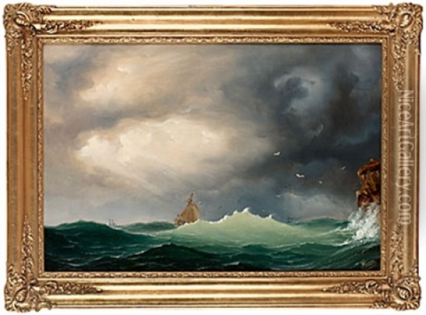 Segelfartyg I Storm Oil Painting - Marcus Larsson