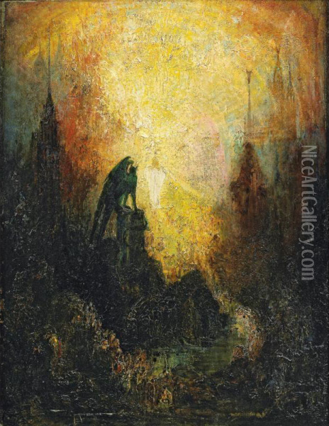 La Vision Du Demon [ ; Vision Of The Demon ; Oil On Panel Signed Lower Left Marcius-simons] Oil Painting - Pinkney Marcius-Simons